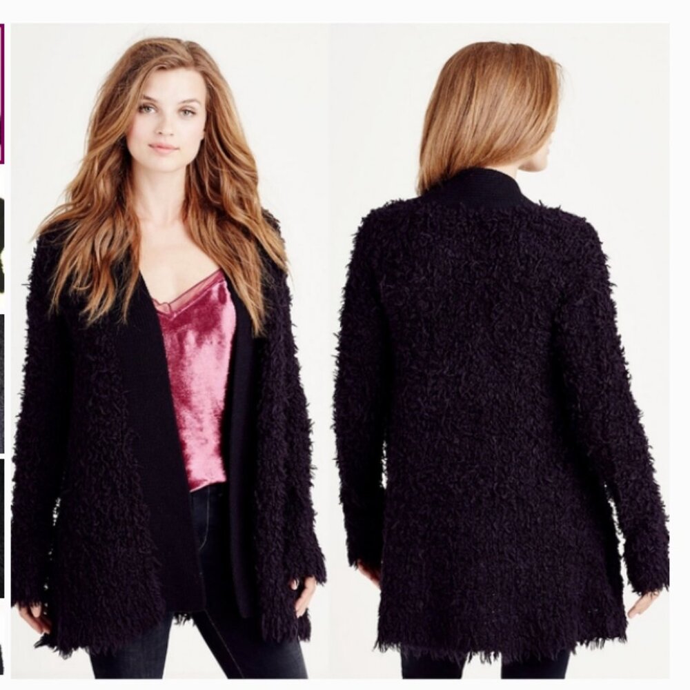 TRUE RELIGION Shaggy Open Front Cardigan - Black - L